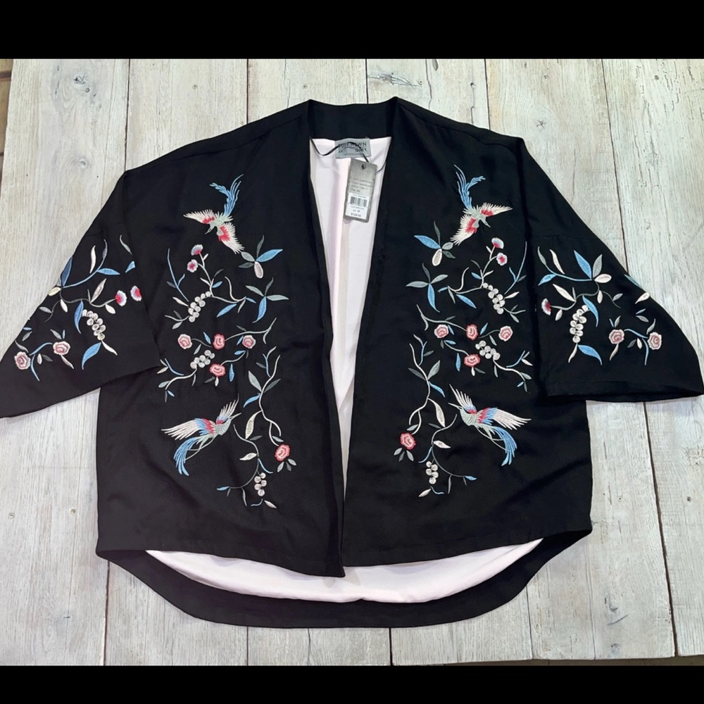 Ruff Hewn Grey Open Front Blazer Kimono Embroidered Cardigan 2X